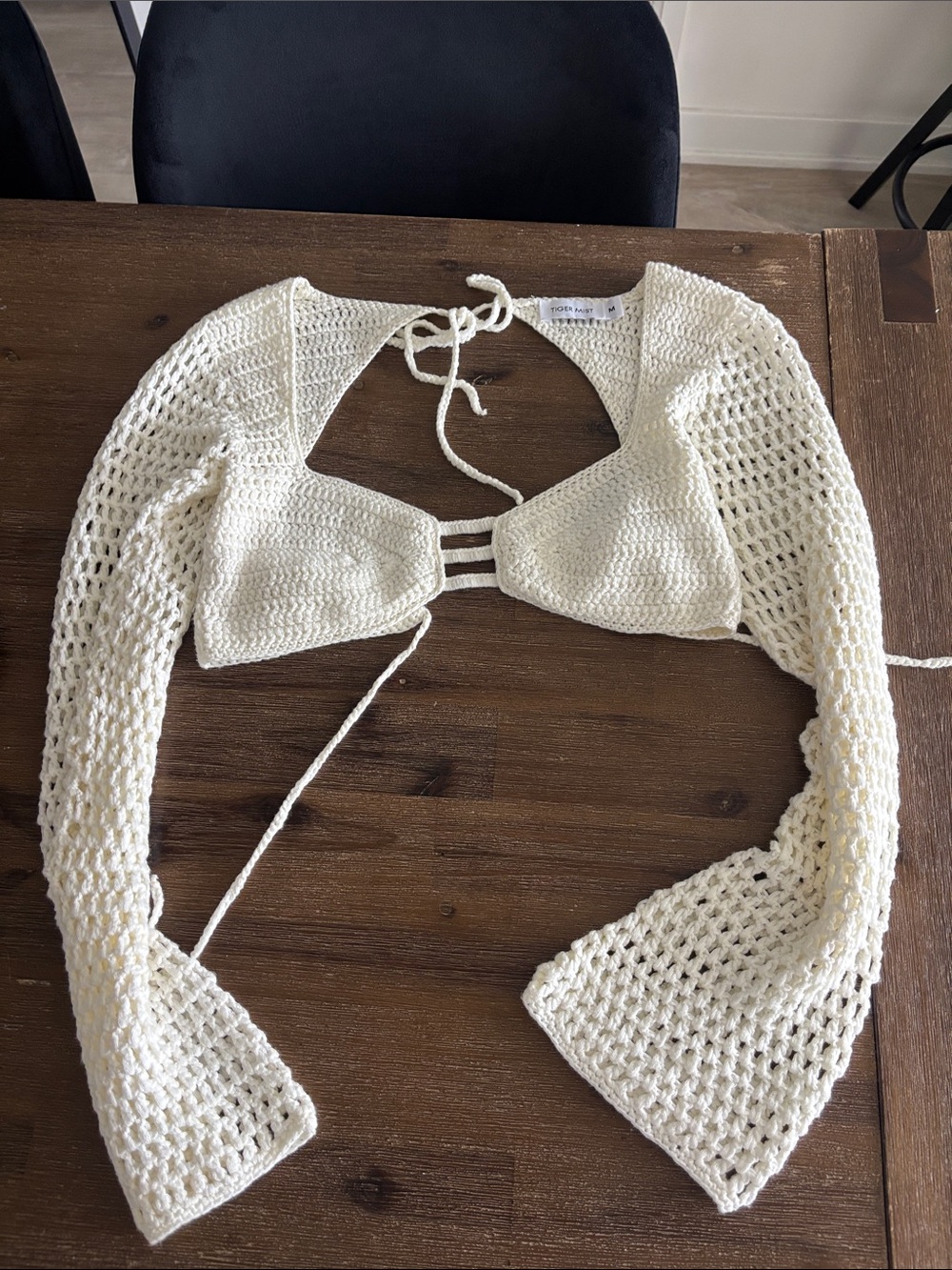 Tiger Mist Ivory Crochet Tie-Front Bolero